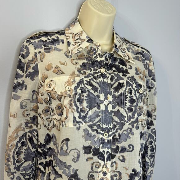 Tory Burch Brigitte Blue Floral Print  Cotton Long-Sleeve Button-Up Blouse Sz 4 - Picture 3 of 12